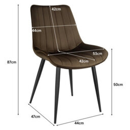Longtoo Set Of 4 Dining Chairs With Velvet Upholstered Seat & Backrest,stable Metal Legs,modern Stripe Design,brown - thumbnail 3
