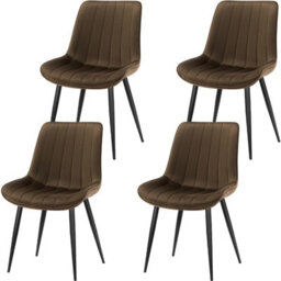 Longtoo Set Of 4 Dining Chairs With Velvet Upholstered Seat & Backrest,stable Metal Legs,modern Stripe Design,brown - thumbnail 2