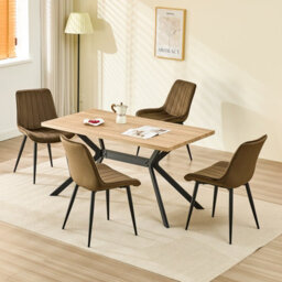 Longtoo Set Of 4 Dining Chairs With Velvet Upholstered Seat & Backrest,stable Metal Legs,modern Stripe Design,brown - thumbnail 1