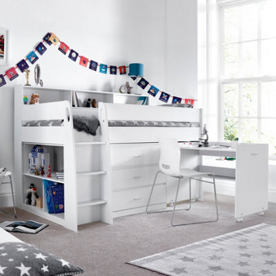 Bedmaster Erin White Mid Sleeper Bed With Desk And Pocket Mattress - image 1