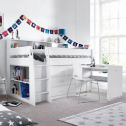 Bedmaster Erin White Mid Sleeper Bed With Desk And Pocket Mattress - thumbnail 1