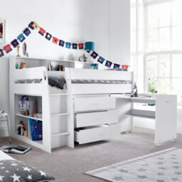 Bedmaster Erin White Mid Sleeper Bed With Desk And Pocket Mattress - thumbnail 2