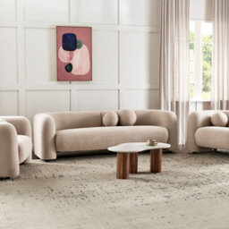 Wyld And Coco 5-Seater Bouclé Sofa Set With Matching Armchair And Extra Removable-Cover Cushions, Beige, L224 X D83 X H73Cm - thumbnail 2