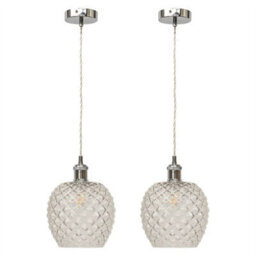 First Choice Lighting Set Of 2 Baine - Clear Textured Glass Chrome Retro Pendant Fittings - thumbnail 1