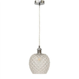 First Choice Lighting Set Of 2 Baine - Clear Textured Glass Chrome Retro Pendant Fittings - thumbnail 2