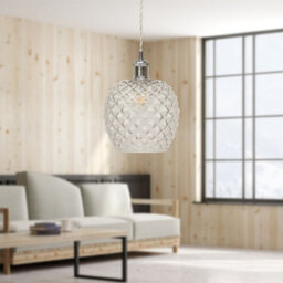 First Choice Lighting Set Of 2 Baine - Clear Textured Glass Chrome Retro Pendant Fittings - thumbnail 5