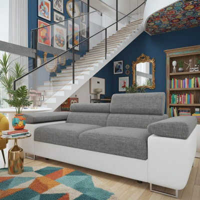 Torezio Sofa 2 Two Seater With Adjustable Headrests Chipboard Wooden Frame 198X102X70 90Cm White And Grey Melange - image 1