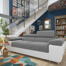 Torezio Sofa 2 Two Seater With Adjustable Headrests Chipboard Wooden Frame 198X102X70 90Cm White And Grey Melange - thumbnail 1