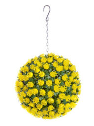 Best Artificial 23Cm Yellow Rose Hanging Basket Flower Topiary Ball - Suitable For Outdoor Use - Weather & Fade Resistant