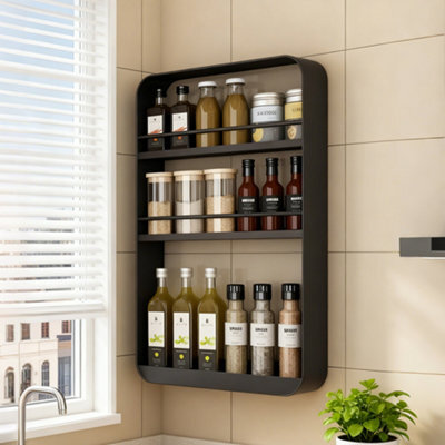 Living And Home 3-Tier Black Wall-Mounted Storage Rack For Kitchen Or Bathroom, 40Cm W X 8Cm D X 60Cm H - image 1