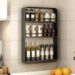 Living And Home 3-Tier Black Wall-Mounted Storage Rack For Kitchen Or Bathroom, 40Cm W X 8Cm D X 60Cm H - thumbnail 2