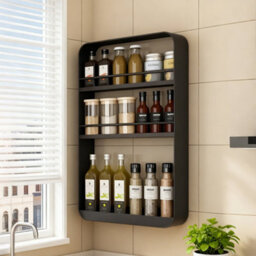 Living And Home 3-Tier Black Wall-Mounted Storage Rack For Kitchen Or Bathroom, 40Cm W X 8Cm D X 60Cm H - thumbnail 1