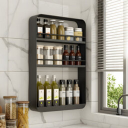 Living And Home 3-Tier Black Wall-Mounted Storage Rack For Kitchen Or Bathroom, 40Cm W X 8Cm D X 60Cm H - thumbnail 3