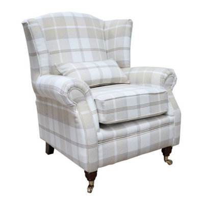 Wing Chair Original Fireside High Back Armchair P And S Balmoral Natural Check Real Fabric - image 1