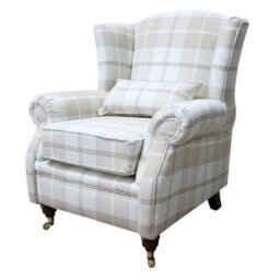 Wing Chair Original Fireside High Back Armchair P And S Balmoral Natural Check Real Fabric - thumbnail 3