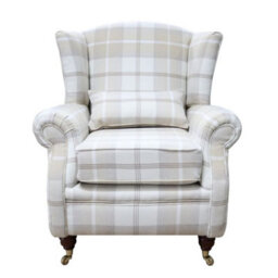 Wing Chair Original Fireside High Back Armchair P And S Balmoral Natural Check Real Fabric - thumbnail 2