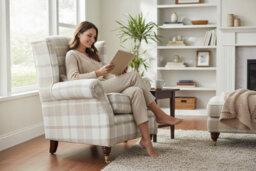 Wing Chair Original Fireside High Back Armchair P And S Balmoral Natural Check Real Fabric - thumbnail 5