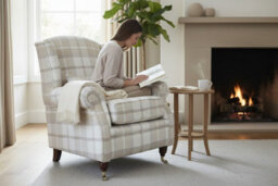 Wing Chair Original Fireside High Back Armchair P And S Balmoral Natural Check Real Fabric - thumbnail 4