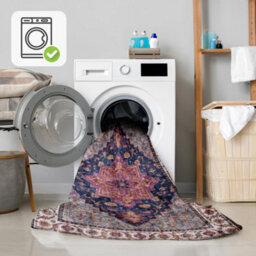 Homeart Machine Washable Rug Cotton, Low Pile Carpet With Non Slip Backing Non-Shedding Area Rugs Trad Purple Navy, 120X170 Cm - thumbnail 2