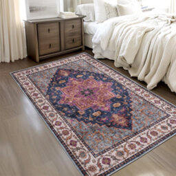 Homeart Machine Washable Rug Cotton, Low Pile Carpet With Non Slip Backing Non-Shedding Area Rugs Trad Purple Navy, 120X170 Cm - thumbnail 7