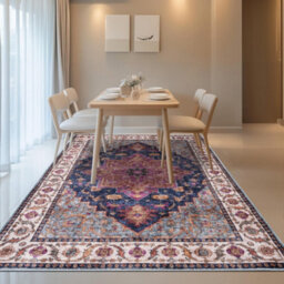 Homeart Machine Washable Rug Cotton, Low Pile Carpet With Non Slip Backing Non-Shedding Area Rugs Trad Purple Navy, 120X170 Cm - thumbnail 6