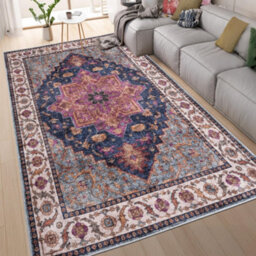 Homeart Machine Washable Rug Cotton, Low Pile Carpet With Non Slip Backing Non-Shedding Area Rugs Trad Purple Navy, 120X170 Cm