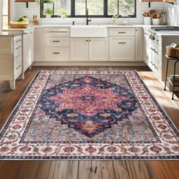 Homeart Machine Washable Rug Cotton, Low Pile Carpet With Non Slip Backing Non-Shedding Area Rugs Trad Purple Navy, 120X170 Cm - thumbnail 4
