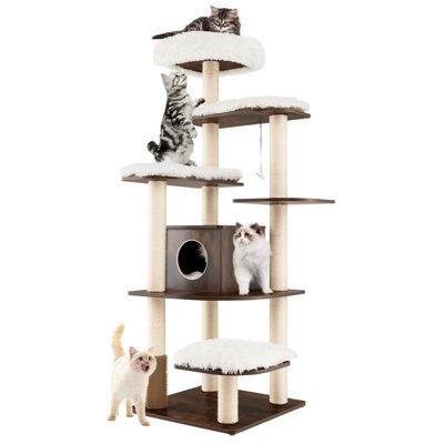 Costway Wooden Cat Tower Large Modern Cat Tree Tower Multi-Level Cat Play Center Indoor - image 1