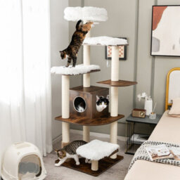 Costway Wooden Cat Tower Large Modern Cat Tree Tower Multi-Level Cat Play Center Indoor - thumbnail 4