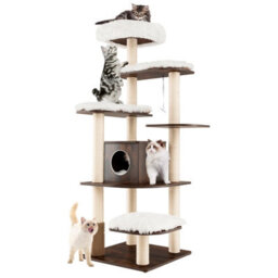 Costway Wooden Cat Tower Large Modern Cat Tree Tower Multi-Level Cat Play Center Indoor - thumbnail 1