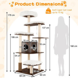 Costway Wooden Cat Tower Large Modern Cat Tree Tower Multi-Level Cat Play Center Indoor - thumbnail 2