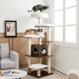Costway Wooden Cat Tower Large Modern Cat Tree Tower Multi-Level Cat Play Center Indoor - thumbnail 3