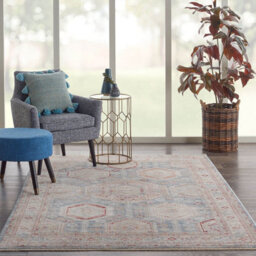 Light Blue Multicoloured Traditional Bordered Geometric Rug For Bedroom & Living Room-239Cm X 310Cm