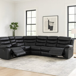 Eco Living Serafina 5 Seater Leather Recliner Corner Sofa Set Black With Drop Down Armrest