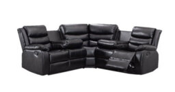 Eco Living Serafina 5 Seater Leather Recliner Corner Sofa Set Black With Drop Down Armrest - thumbnail 2