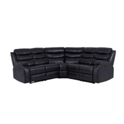 Eco Living Serafina 5 Seater Leather Recliner Corner Sofa Set Black With Drop Down Armrest - thumbnail 3