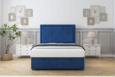 "Sloomy Lancaster Navy Plush Ottoman Bed With Mattress With 26"" Strutted Headboard 2'6 Small Single" - image 1