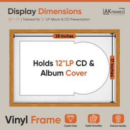 "AK Frames 25X17"" Oak Classic Vinyl Record Frame With White Mount For 12 Inch Lp Cover & Disc - Overlapped Design" - thumbnail 2