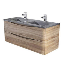 Plum&clay Eden Light Oak Wall Hung Vanity Unit With Grey Glass Basin (W)1200mm