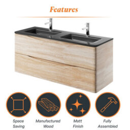 Plum&clay Eden Light Oak Wall Hung Vanity Unit With Grey Glass Basin (W)1200mm - thumbnail 8