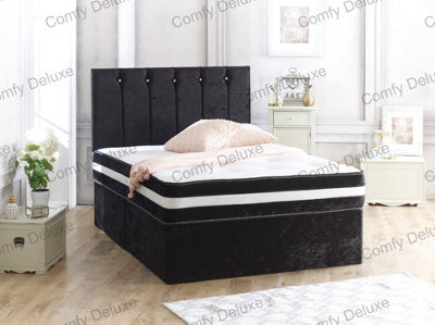 Comfy Deluxe 4Ft6 Double Black Crushed Velvet Divan Bed With Florence 20Inch Headboard & Matching Mattress 2 Drawers Same Side