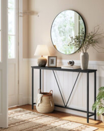 LEDREM Console Table For Hallway, Slim Sofa Table For Living Room, Hallway Table, Easy Assembly, Charcoal Grey And Ink Black - thumbnail 1