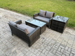 Fimous 4 Pieces Garden Furniture Sets Poly Rattan Outdoor Patio Furniture Pe Wicker Furniture Set With Loveseat And Table - thumbnail 2