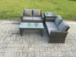 Fimous 4 Pieces Garden Furniture Sets Poly Rattan Outdoor Patio Furniture Pe Wicker Furniture Set With Loveseat And Table - thumbnail 1