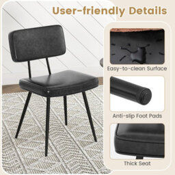 Costway Set Of 2 Faux Leather Dining Chairs Padded Kitchen Armless Chairs Metal Legs - thumbnail 9