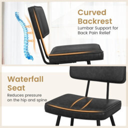 Costway Set Of 2 Faux Leather Dining Chairs Padded Kitchen Armless Chairs Metal Legs - thumbnail 7