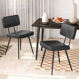 Costway Set Of 2 Faux Leather Dining Chairs Padded Kitchen Armless Chairs Metal Legs - thumbnail 1