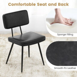 Costway Set Of 2 Faux Leather Dining Chairs Padded Kitchen Armless Chairs Metal Legs - thumbnail 6