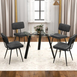 Costway Set Of 2 Faux Leather Dining Chairs Padded Kitchen Armless Chairs Metal Legs - thumbnail 5