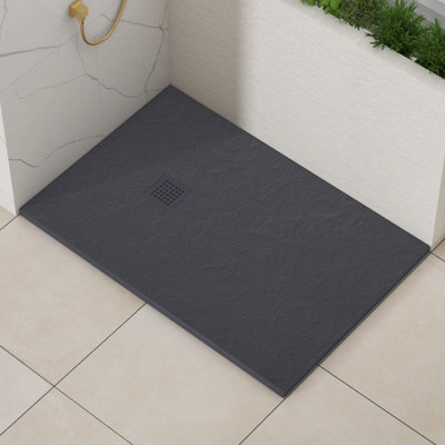 Royal Bathrooms Luxor Rectangular Grey Slate Effect Stone Shower Tray 1200 X 800 X 30mm With Grey Grate - image 1